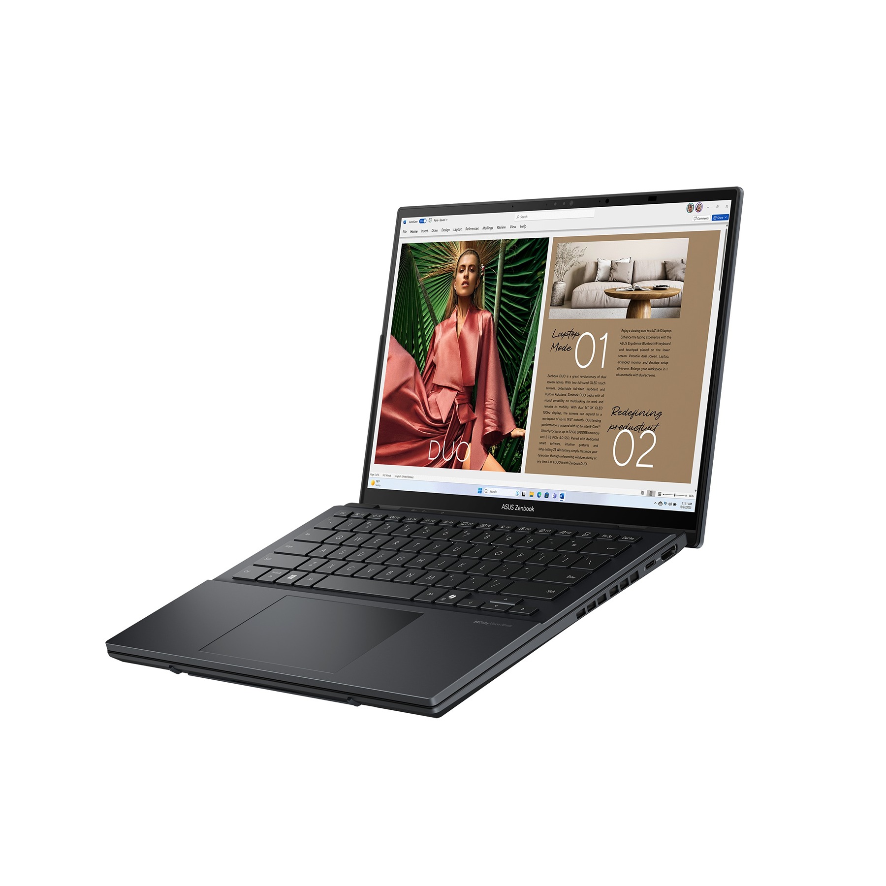 Laptop ASUS Zenbook Duo 14, UX8406CA, 14" 3K OLED 120 Hz, Core Ultra 9, 32 GB RAM, 1 TB SSD, i hirtë