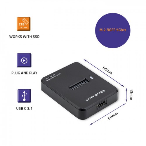 Dok stacion Qoltec për SSD M.2 SATA NGFF, USB 3.1, i zi