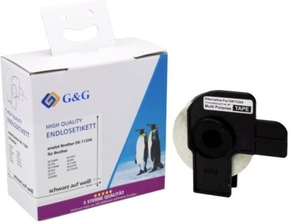 Rrotull etiketa G&G DK-11204, 400 copë, bardhë me shkrim të zi
