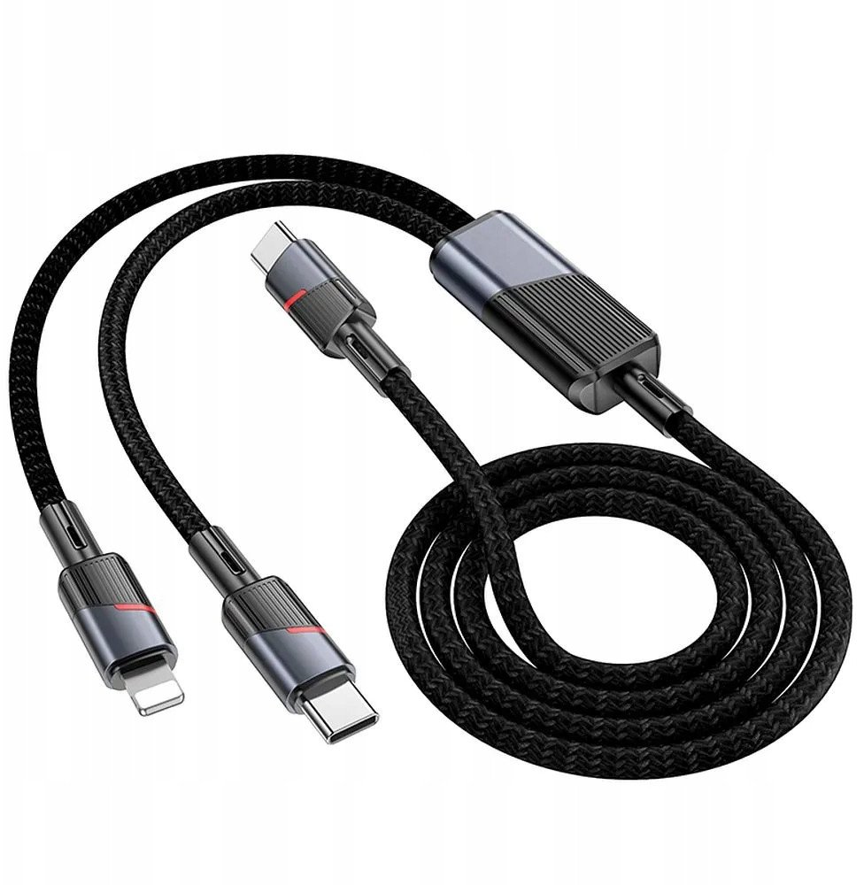 Кабел за полнење HOCO U139 2во1, USB C во Lightning USB C, 100W, 1.2m, црна