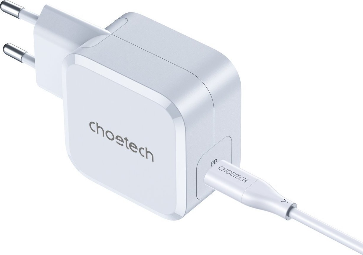 Полнач за мрежа Choetech PD8007, USB C, 45W PD PPS, бел