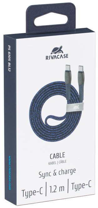 Kabllo USB C në USB C Rivacase PS6105 BL12, 1.2m, USB 2.0, e kaltër