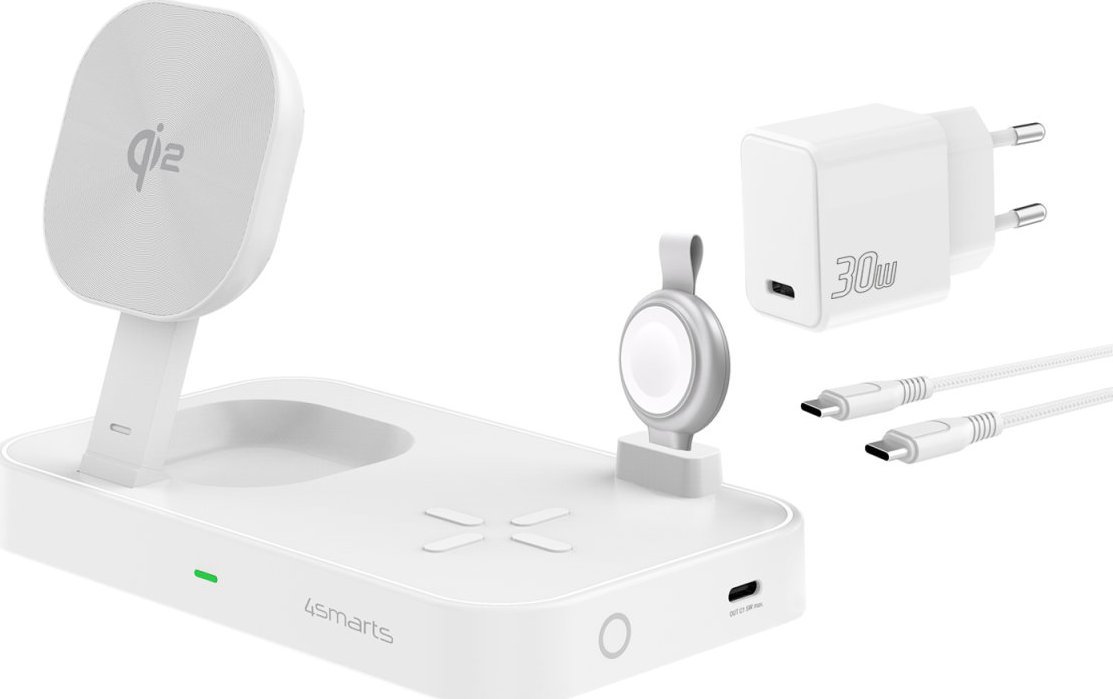 Stacion karikimi 4smarts Qi2 Trident, 25W, MFi për Apple Watch, i bardhë