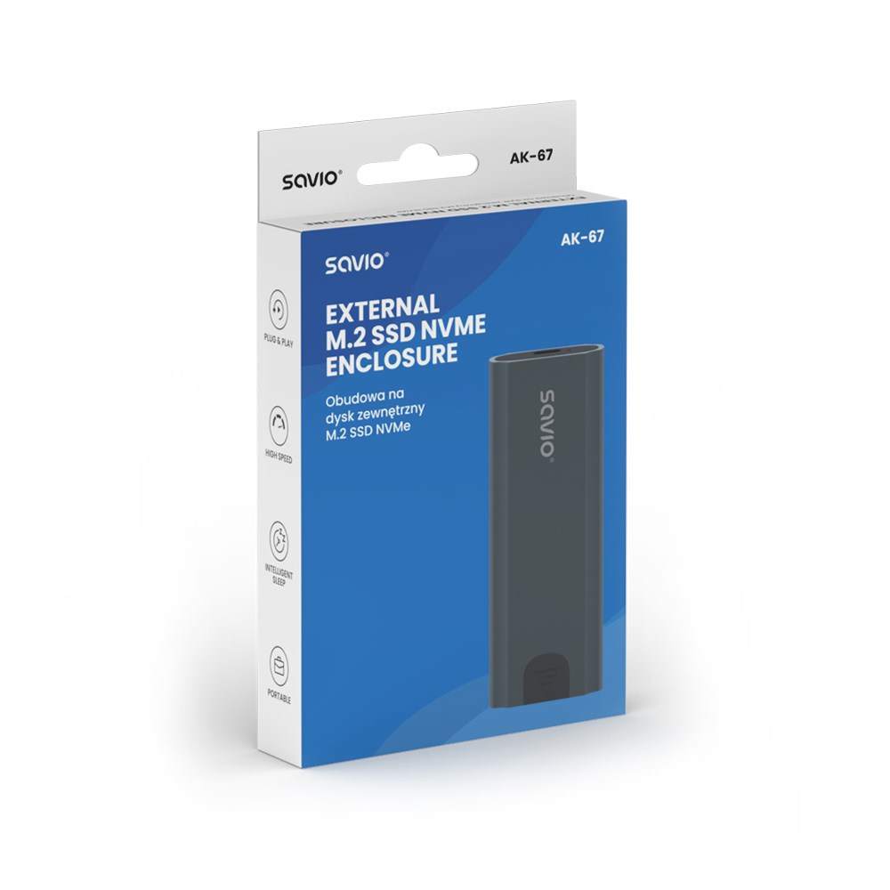 Kuti e jashtme për SSD M.2 NVMe Savio AK-67, USB-C 3.1, gri