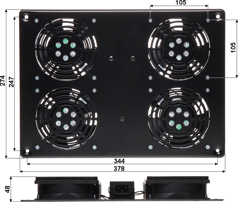 Panel ftohës për kabinet RACK Delta A19-4W, 4 ventilatorë, 230V AC, i zi