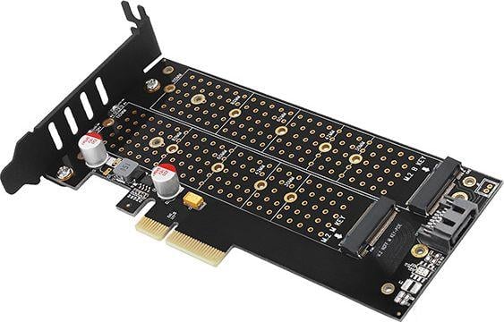 [OUTLET] Përshtatës Axagon PCI-E x4 to 2x M.2 NVMe dhe ftohje aktive SATA