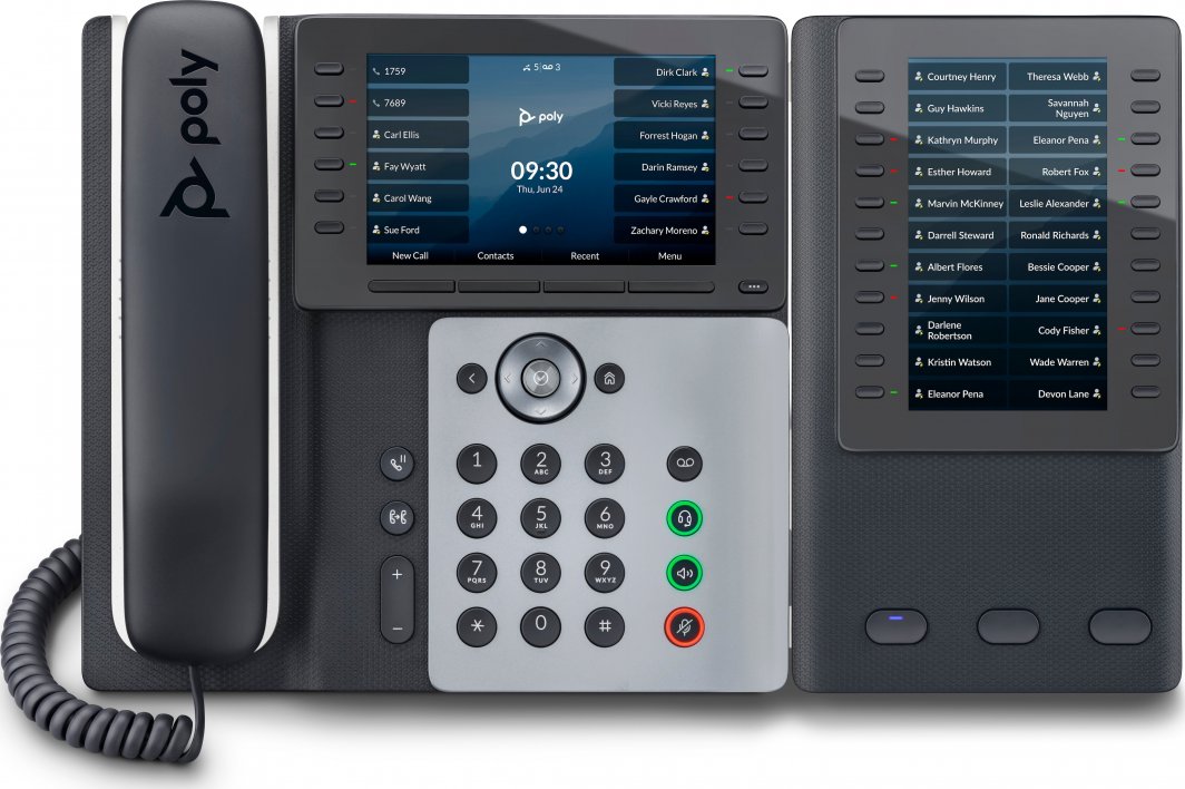 Telefoni fiks Poly 82M91AA, ekran me ngjyra, shumë linja, i zi