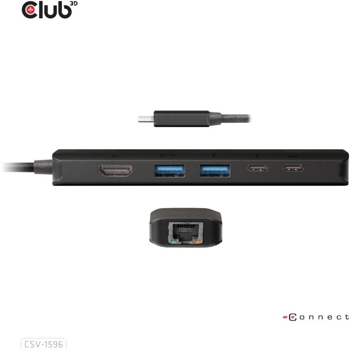 Kabllo Hub Club3D USB-C, 6në1 Hub me HDMI 8K30Hz, 2xUSB Type-A, RJ45 dhe 2xUSB Type-C