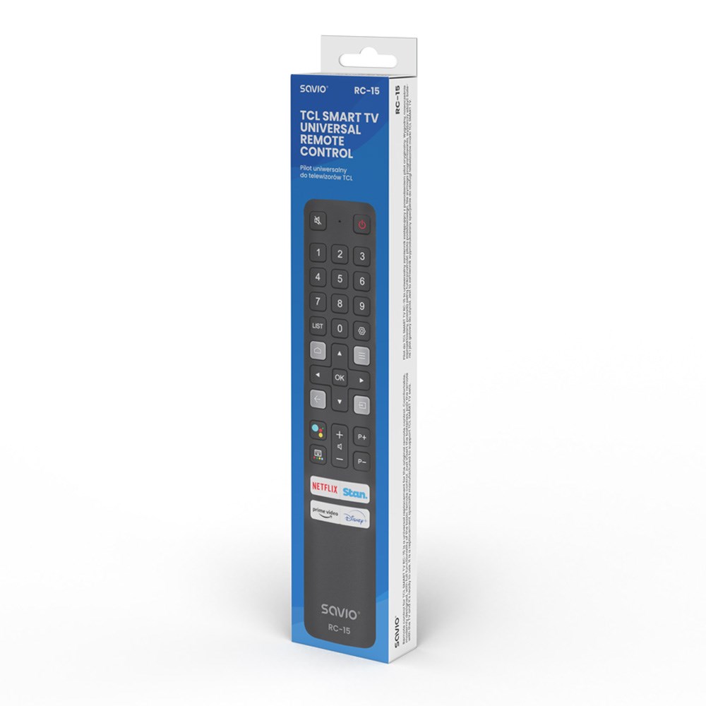 Telekomandë universale Savio RC-15, për TCL Smart TV, rreze 10m, e zezë