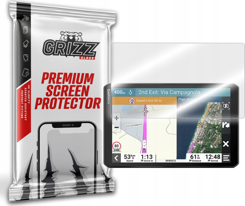 Xham mbrojtës hibrid GrizzGlass për Garmin Camper 1095, kundër gërvishtjeve, transparent