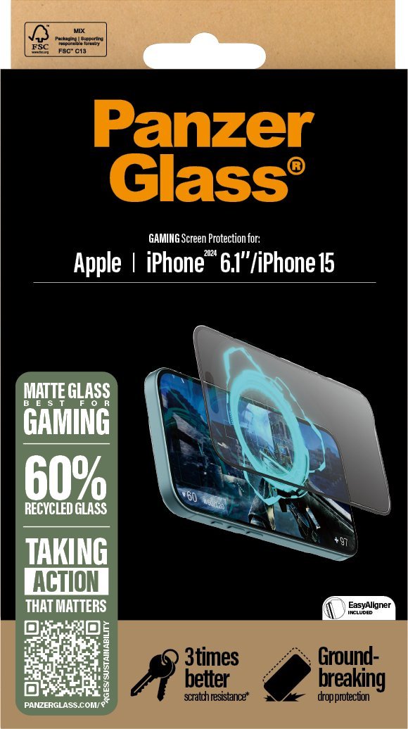 Xham mbrojtës CARE by PanzerGlass Gaming, për iPhone 16 dhe iPhone 15, transparencë e lartë