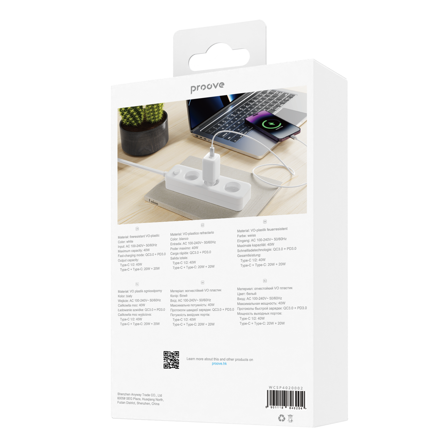 Karikues muri Proove Silicone Power, 40W, me 2×Type-C, i bardhë