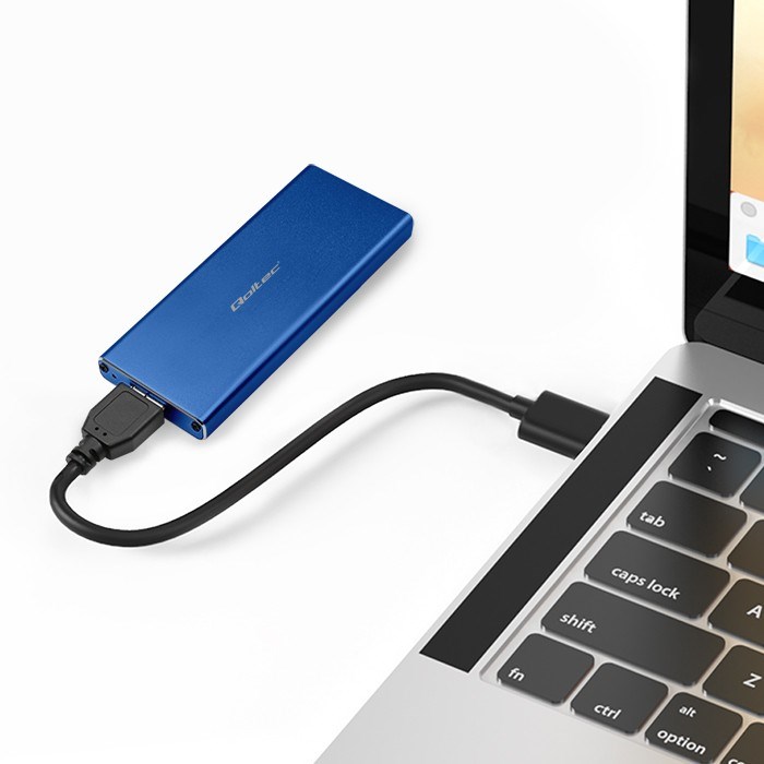 Kuti e jashtme Qoltec për SSD M.2 SATA NGFF, USB 3.0, 2TB, blu