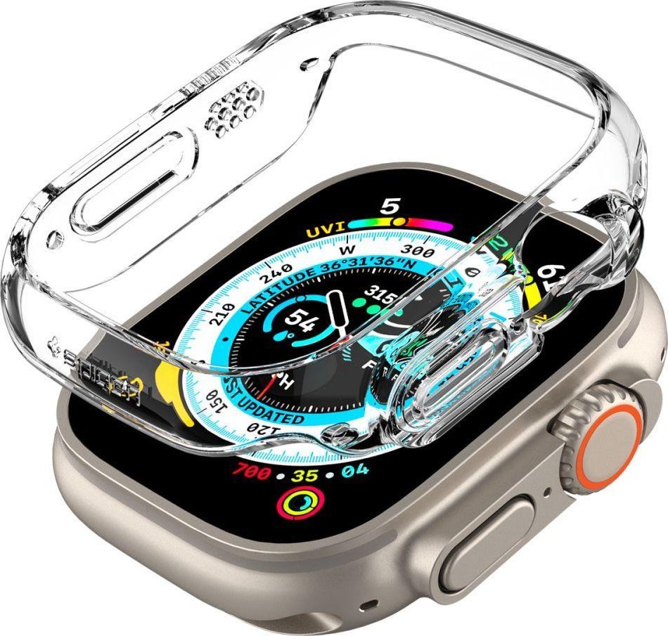 Kuti mbrojtëse Spigen Thin Fit për Apple Watch Ultra 49mm, polikarbonat, transparente