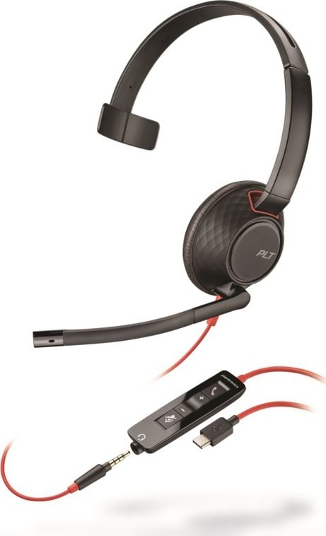 Kufje Plantronics Blackwire 5210, me mikrofon, USB dhe 3.5mm, të zeza