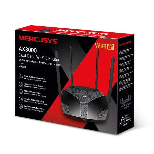Ruter Wi‑Fi Mercusys MR80X AX3000, Dual Band, Wi‑Fi 6, i zi