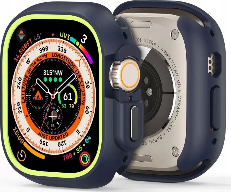Mbrojtëse ore Dux Ducis Bamo për Apple Watch Ultra 49mm, PC i fortë, kornizë e ngritur, zi jeshile