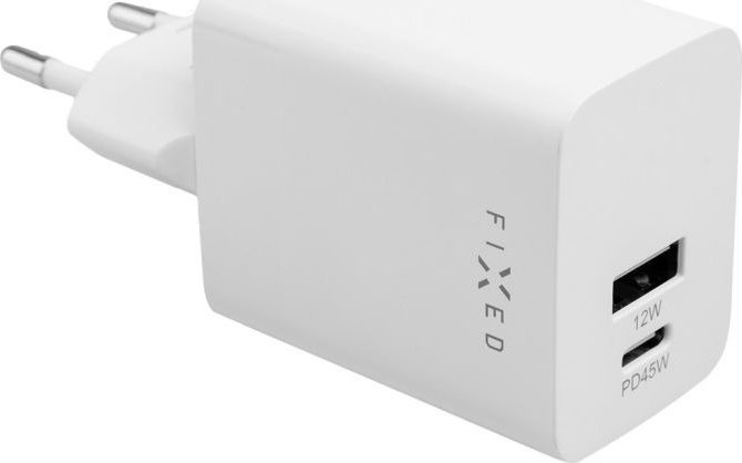 Karikues muri Fixed PD Rapid Charge Mini, 45W, USB C dhe USB A, i bardhë