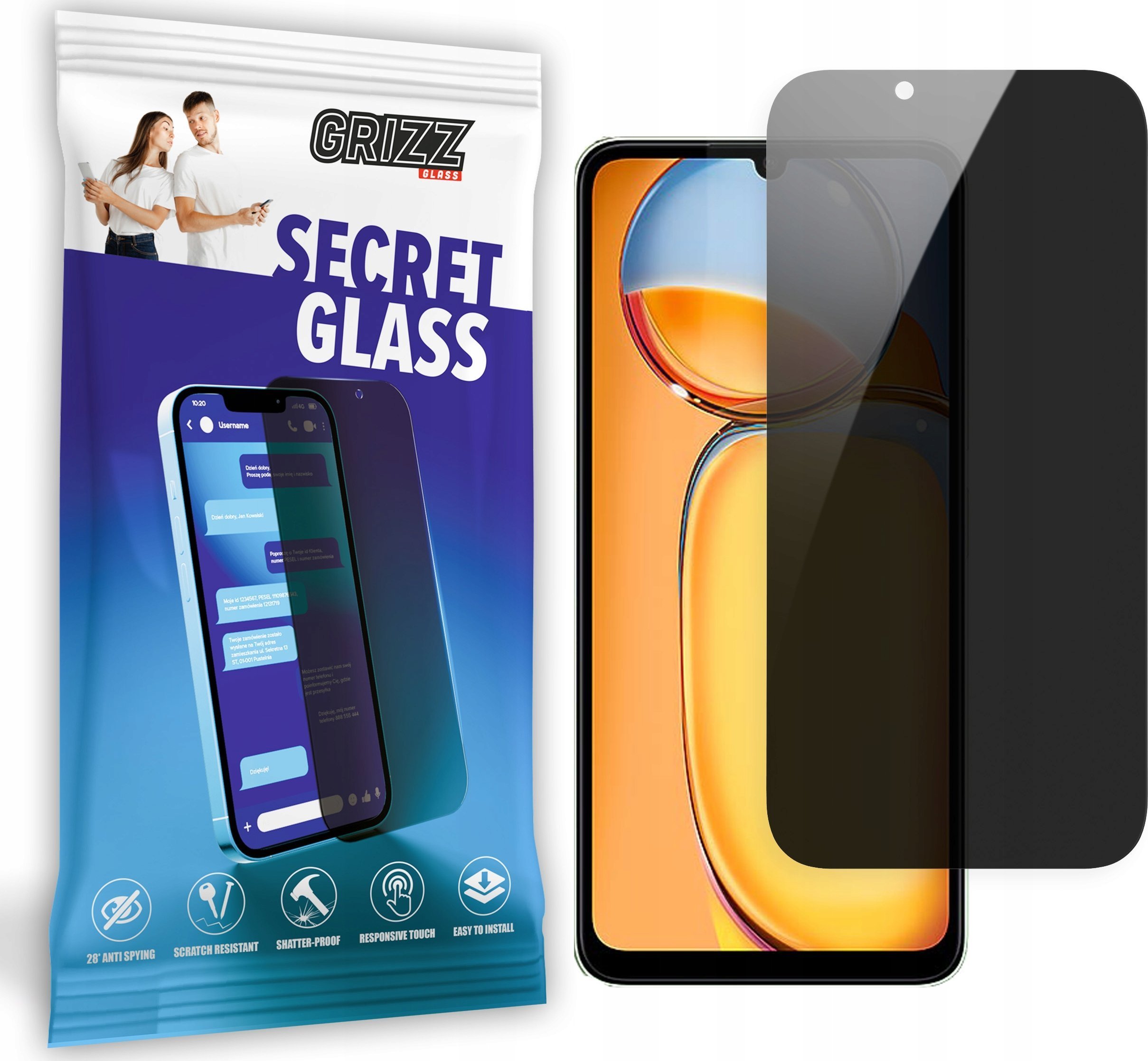 Xham mbrojtës Grizz SecretGlass për Xiaomi Redmi 13C, hibrid, privatësi