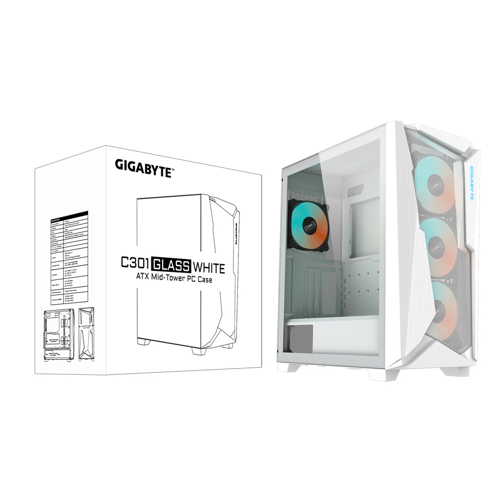 Kasë për PC GIGABYTE C301 GLASS, e bardhë