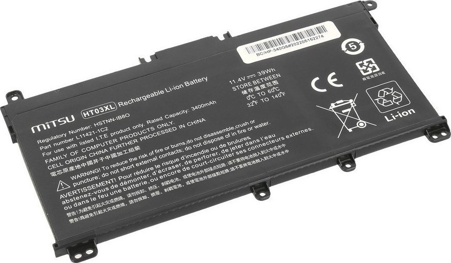 Bateri laptopi Mitsu për HP 240 250 G7 G8 340 348 G5 G7, 3400 mAh 39 Wh, 11.4V