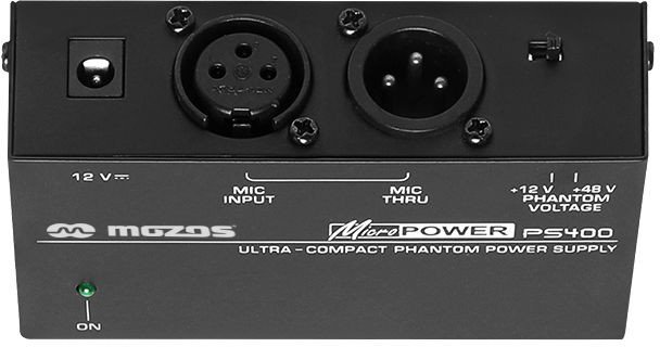Фантомски напојувач Mozos PS400, 12V 48V, за XLR микрофони, црн