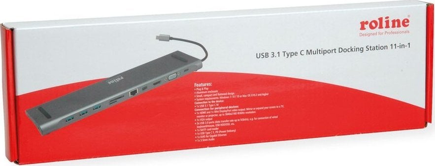Docking station Roline USB 3.2 Gen 2 Type C, 4K HDMI, LAN, gri e zezë