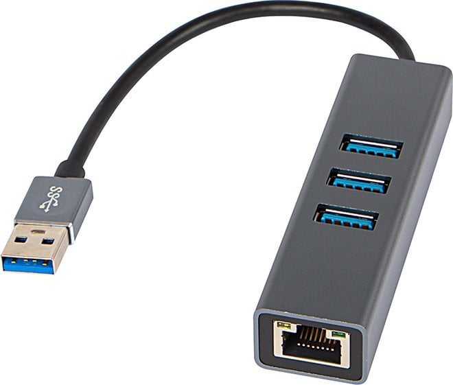 Adapter rrjeti USB C në RJ45 me hub 3xUSB 3.0, Gigabit, gri