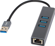 Adapter rrjeti USB C në RJ45 me hub 3xUSB 3.0, Gigabit, gri