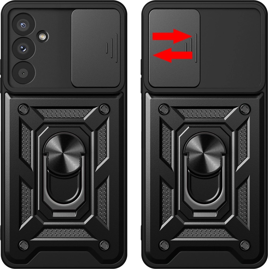 Mbrojtëse telefoni Samsung Galaxy M14, me kapak kamere, me këmbë mbajtëse, e zezë