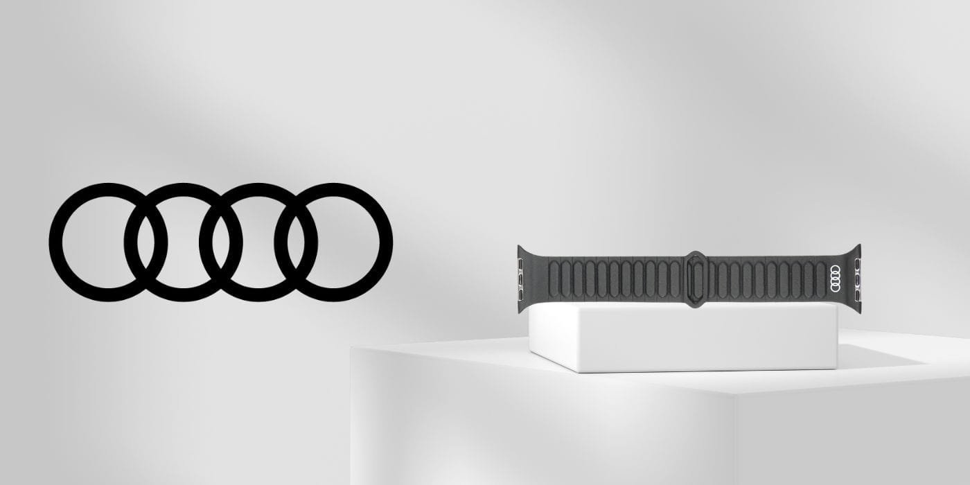 Rrip për Apple Watch Audi Logo, lëkurë sintetike, 44 45 46 49 mm, i zi