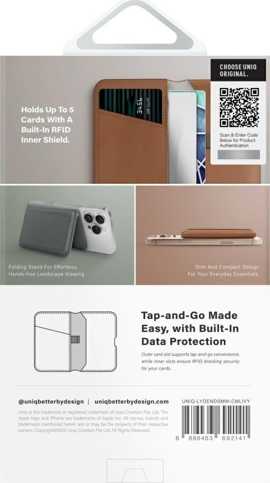 Portofol magnetik për telefon UNIQ Lyden DS, RFID, me qëndrim, karamel
