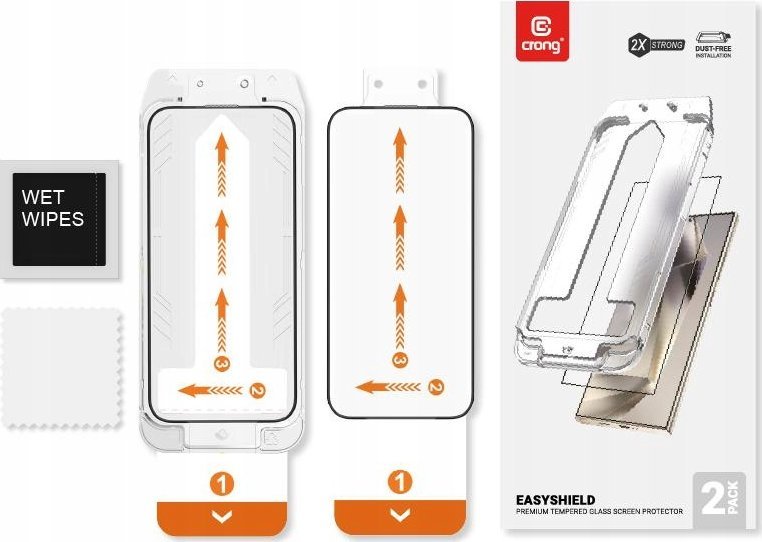 Xham mbrojtës Crong EasyShield për Samsung Galaxy S24 Ultra, 2 copë, 9H, kornizë e zezë