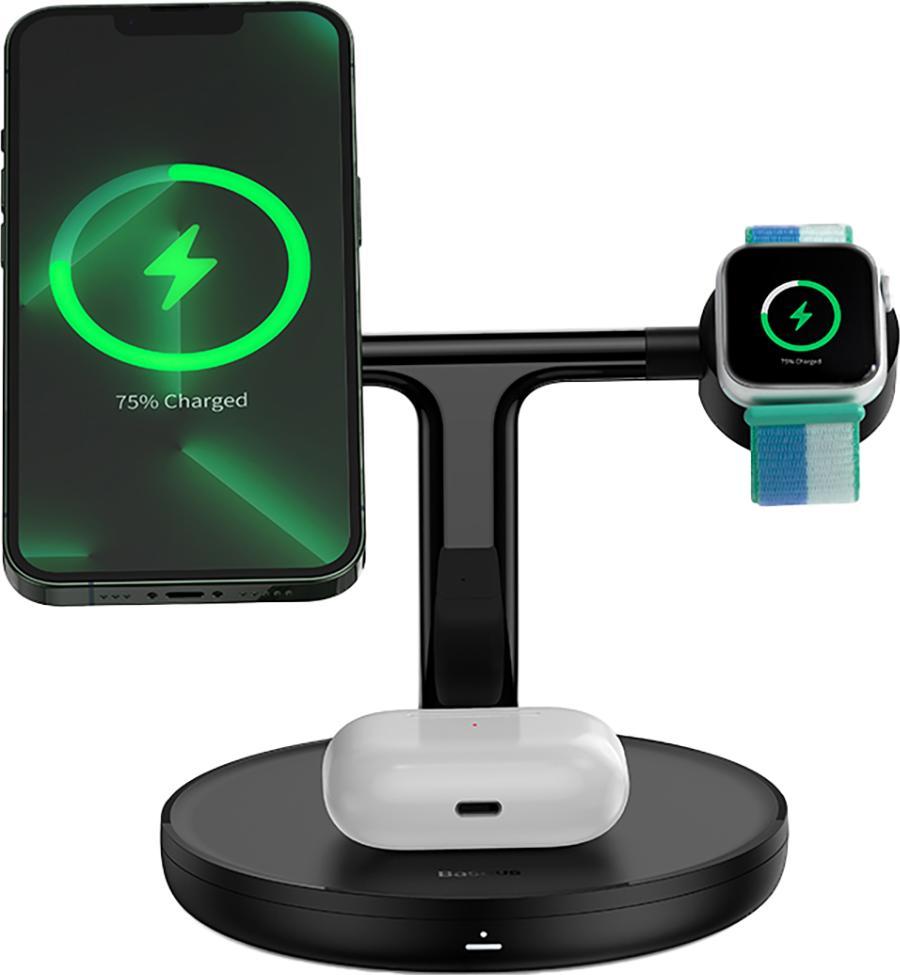 Karikues wireless Baseus Swan 3 në 1, MagSafe 15W, dalje USB 5V 1A, i zi