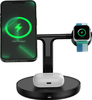 Karikues wireless Baseus Swan 3 në 1, MagSafe 15W, dalje USB 5V 1A, i zi