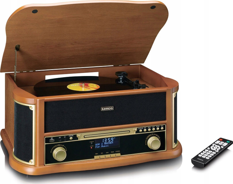 Gramafon Lenco TCD-2571, USB, kasetë, radio DAB+, dru natyral