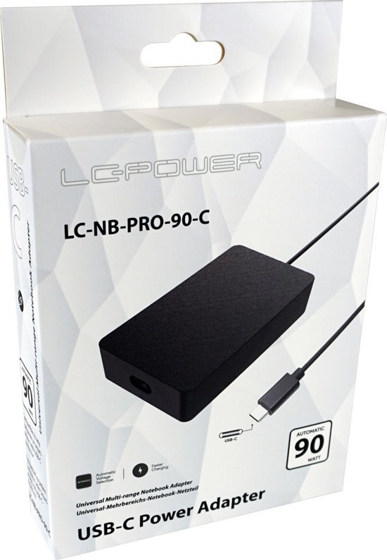 Adapter universal për laptop LC Power LC-NB-PRO-90-C, 90W, 110-240V, i zi