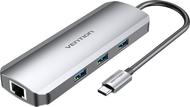 Докинг станица USB C Vention, 9 во 1, HDMI 4K, 3x USB 3.0, сива