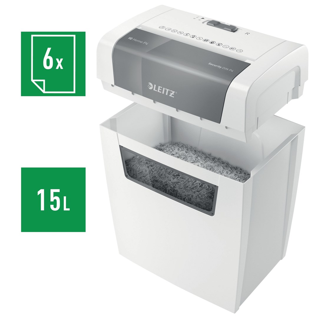 Grirës dokumentesh Leitz IQ Home P4, DIN P-4, 6 fletë, i bardhë