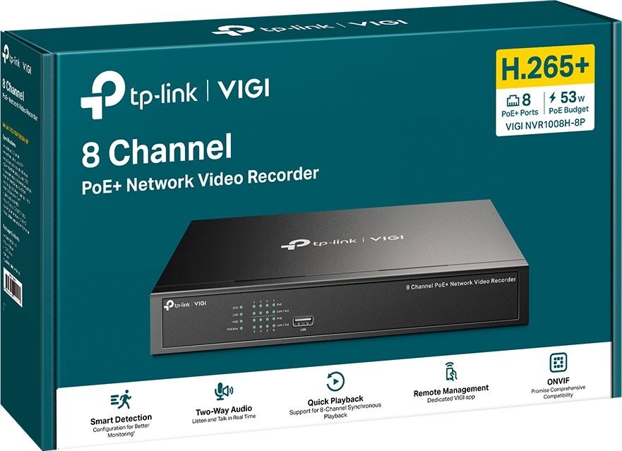 Recorder rrjeti TP-Link VIGI NVR1008H-8P, 8 kanale, 4K, PoE+, i zi