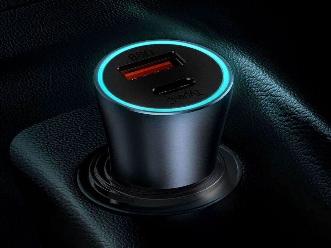 Karikues për veturë Baseus Golden (CCJD-0G), 1x USB-A, 1x USB-C, 3 A, i hirtë