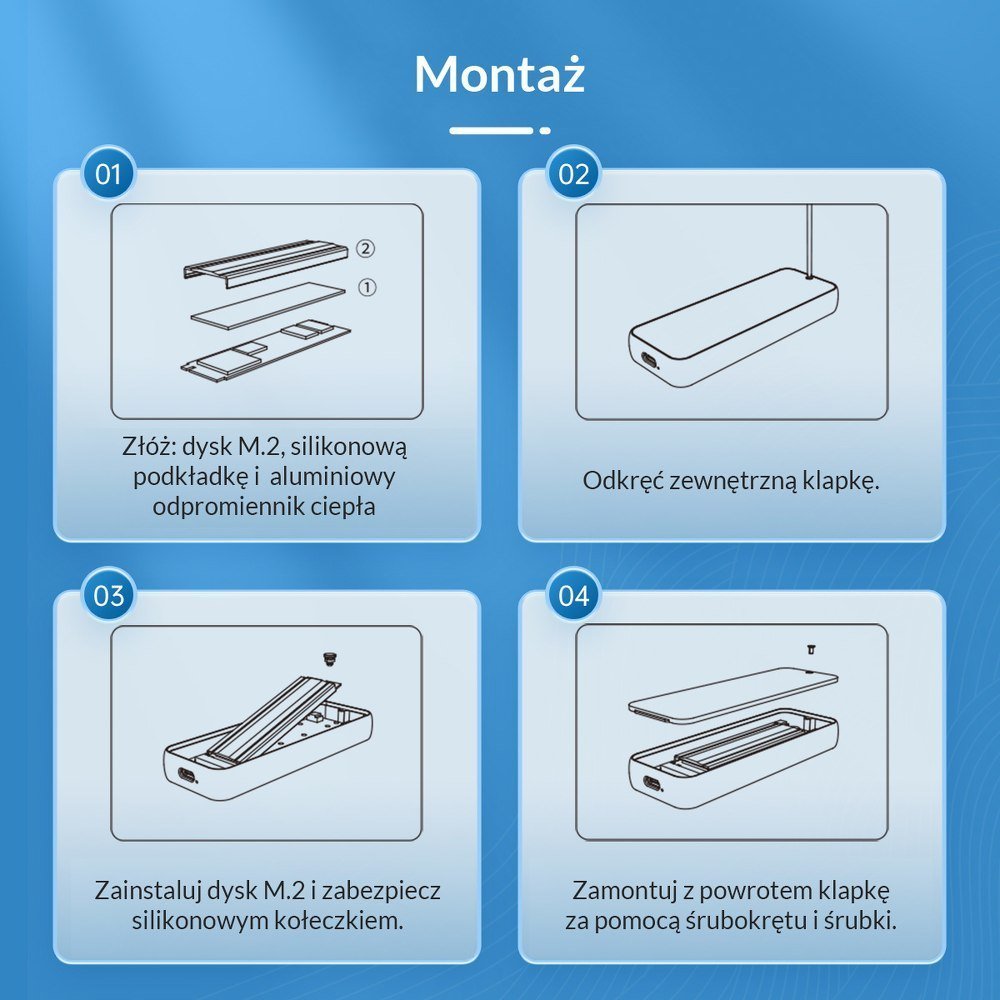 Кутија Orico за SSD M.2 NVMe, USB-C 3.2 Gen 2x2, 20 Gbps, сива