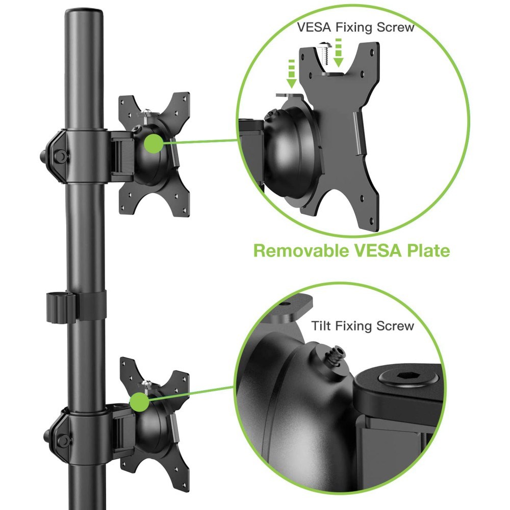 Mbajtëse tavoline për monitorë Techly ICA-LCD 2520V, për 2 monitorë 13"-27", VESA 75x75 100x100, e zezë