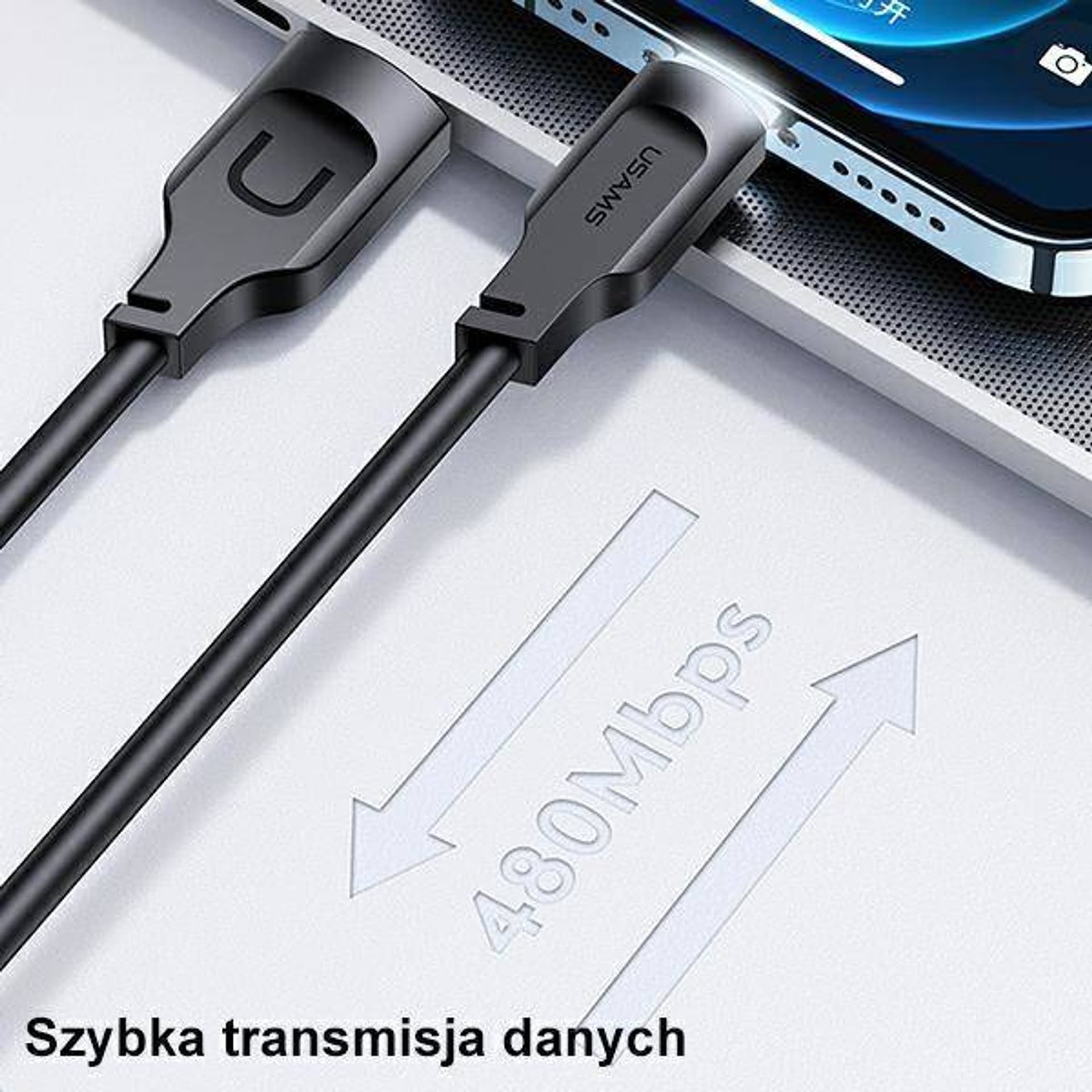 Kabllo USB Usams Lithe, USB A në Lightning, 1.2m, e zezë