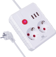 Prizë zgjatuese Maclean MCE387, 2 dalje, 3xUSB 2.1A, 1.5m, e bardhë