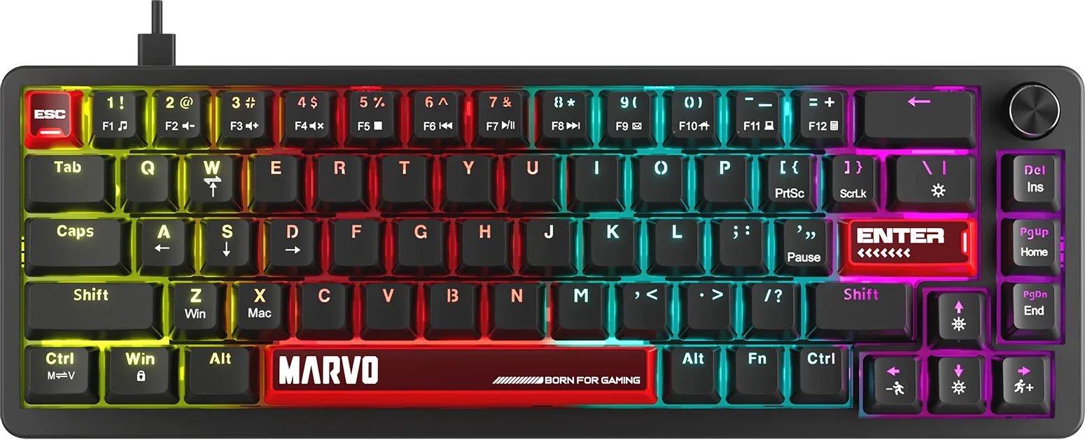 Tastierë Marvo Arma 67 TNT Peach KG935, kompakte, ndriçim RGB, rozë