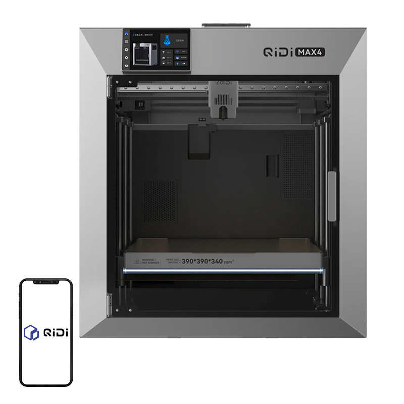 Printer 3D QIDI Tech Max4, vëllim printimi 390×390×340 mm, dhomë e ngrohur 65°C, gri