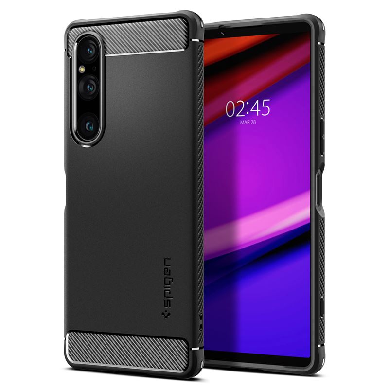 Mbështjellëse për Sony Xperia 1 V Spigen Rugged Armor, e zezë