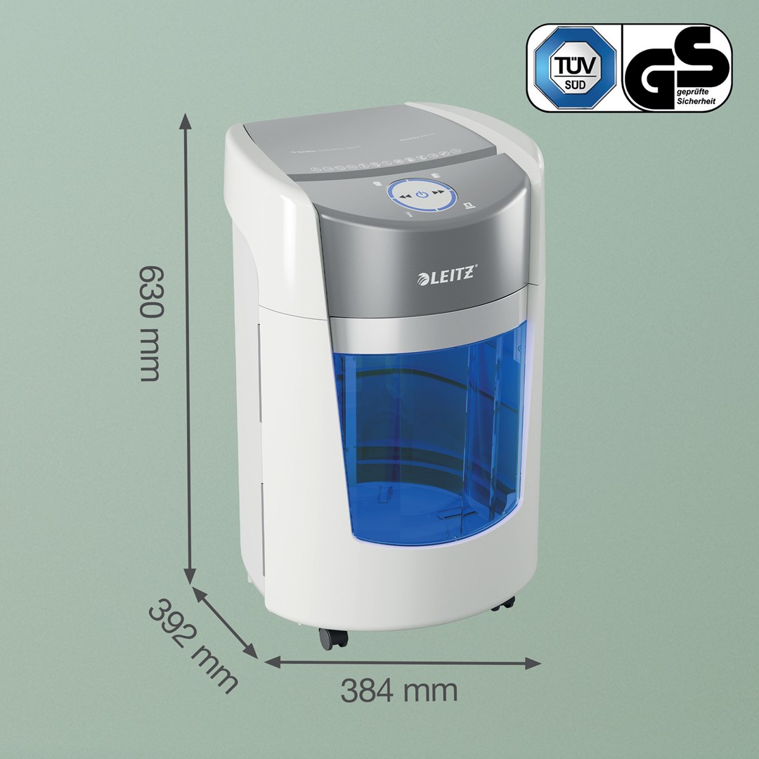 Shkatërrues dokumentesh Leitz IQ Optimax Small, kosh 22L, kapacitet 350 fletë A4, i bardhë gri