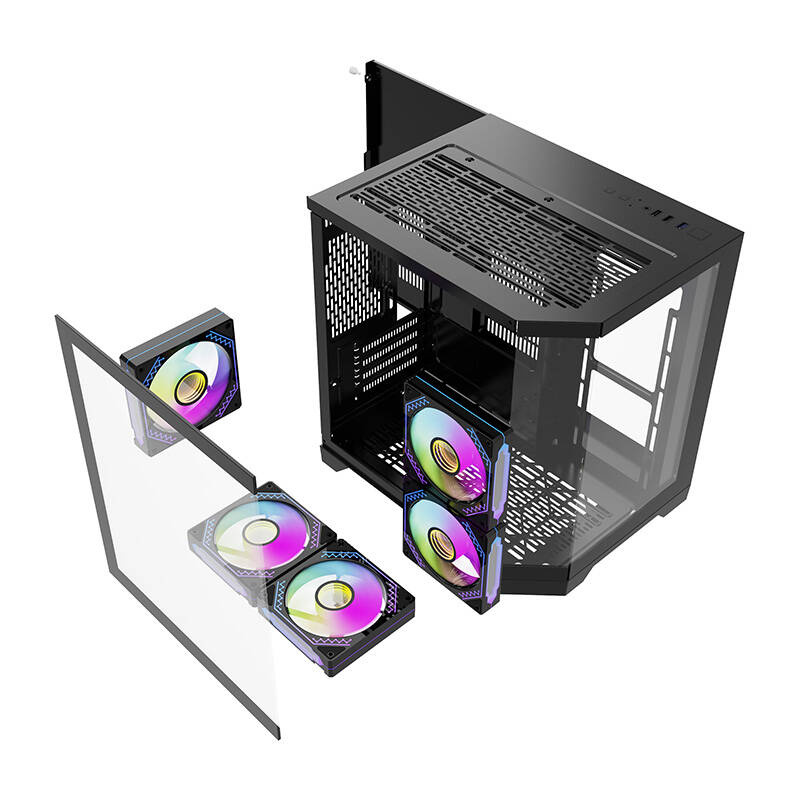 Kuti kompjuterike DarkFlash FT350 Mini Tower, M ATX ITX, 5 ventilatorë ARGB, e zezë